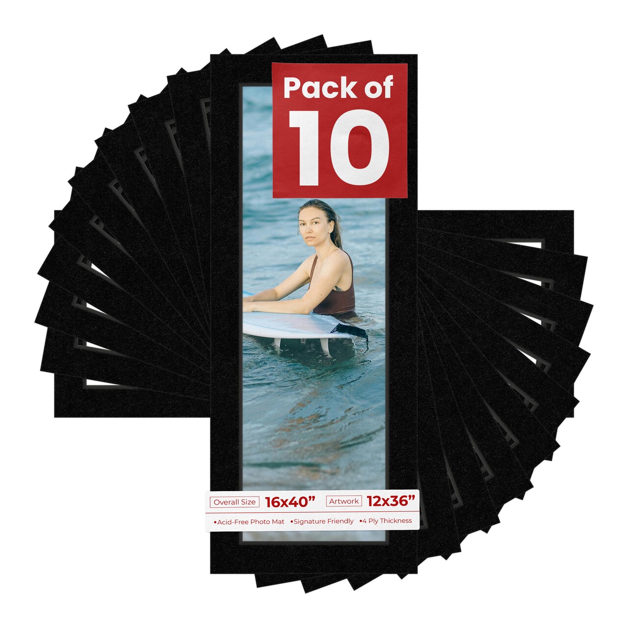 Black with Black Core Mat Board for 16x40 Frames - Fits 12x36 Photos